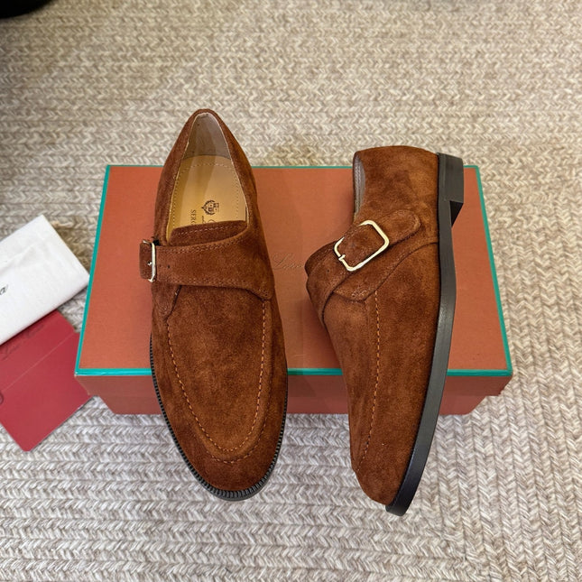 LP 26S MONK STRAP LOAFERS IN CARAMEL BROWN SUEDE SILVER HARDWARE
