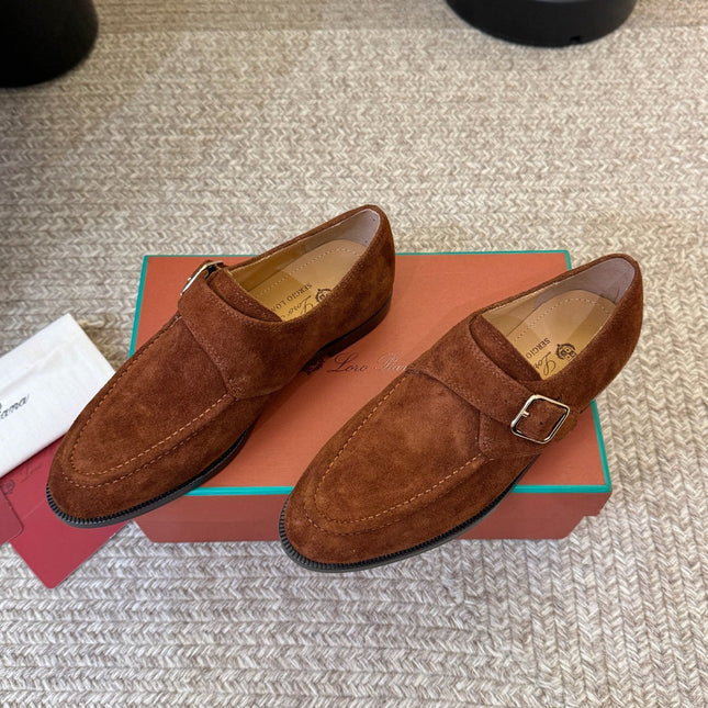 LP 26S MONK STRAP LOAFERS IN CARAMEL BROWN SUEDE SILVER HARDWARE