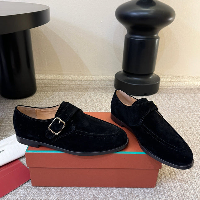 LP 26S MONK STRAP LOAFERS IN BLACK SUEDE SILVER HARDWARE