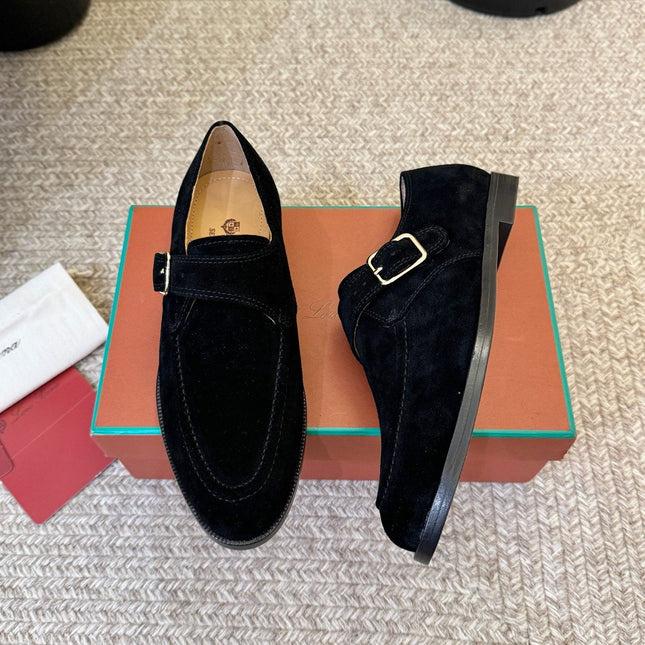 LP 26S MONK STRAP LOAFERS IN BLACK SUEDE SILVER HARDWARE