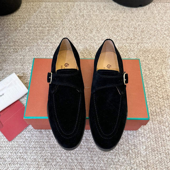 LP 26S MONK STRAP LOAFERS IN BLACK SUEDE SILVER HARDWARE