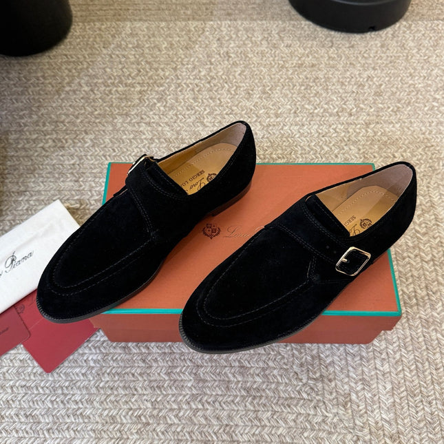 LP 26S MONK STRAP LOAFERS IN BLACK SUEDE SILVER HARDWARE