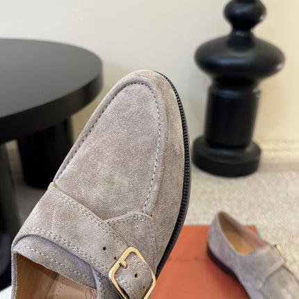 LP 26S MONK STRAP LOAFERS IN LIGHT GREY SUEDE SILVER HARDWARE