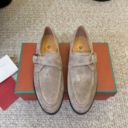 LP 26S MONK STRAP LOAFERS IN LIGHT GREY SUEDE SILVER HARDWARE