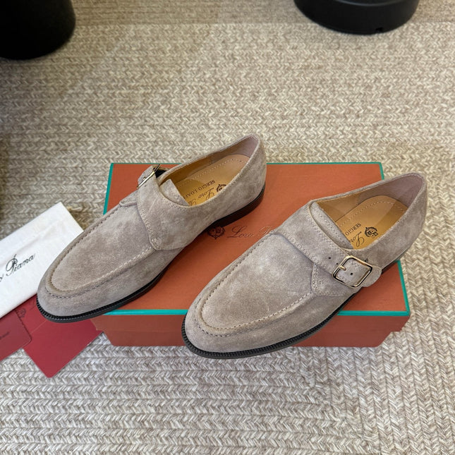LP 26S MONK STRAP LOAFERS IN LIGHT GREY SUEDE SILVER HARDWARE