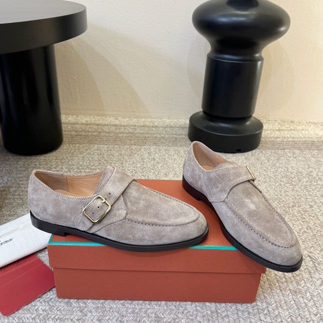 LP 26S MONK STRAP LOAFERS IN LIGHT GREY SUEDE SILVER HARDWARE