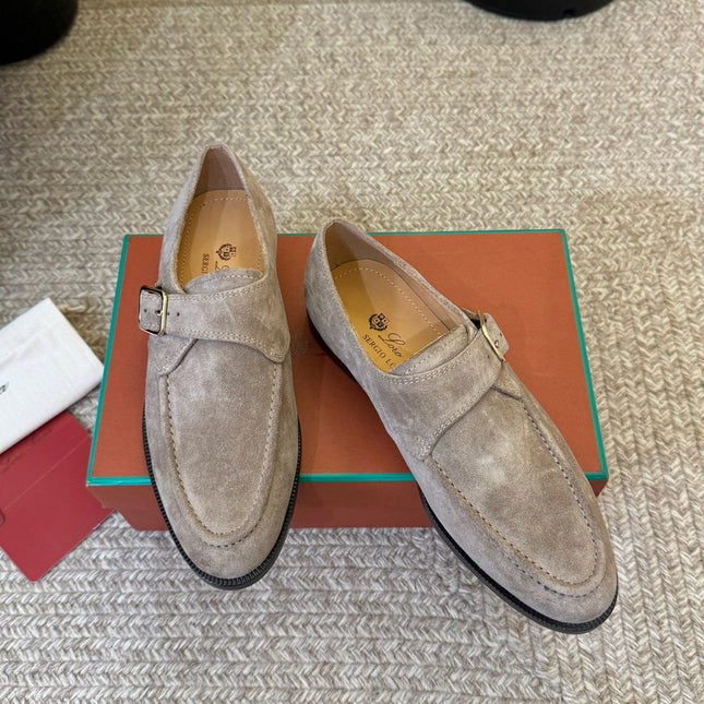 LP 26S MONK STRAP LOAFERS IN LIGHT GREY SUEDE SILVER HARDWARE