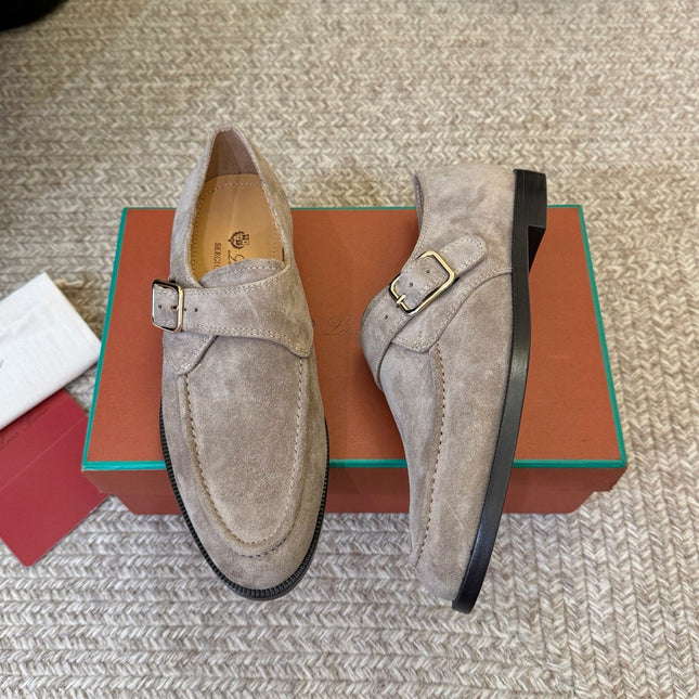 LP 26S MONK STRAP LOAFERS IN LIGHT GREY SUEDE SILVER HARDWARE