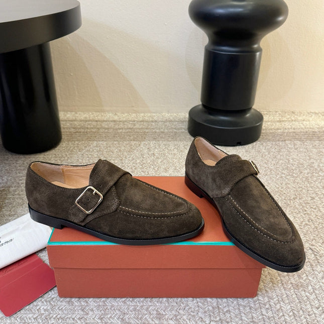 LP 26S MONK STRAP LOAFERS IN DARK BROWN SUEDE SILVER HARDWARE