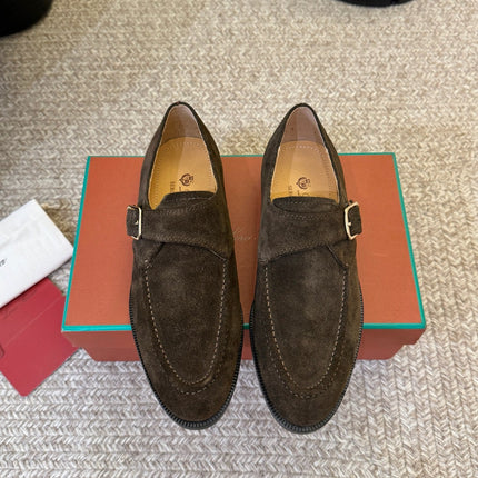 LP 26S MONK STRAP LOAFERS IN DARK BROWN SUEDE SILVER HARDWARE