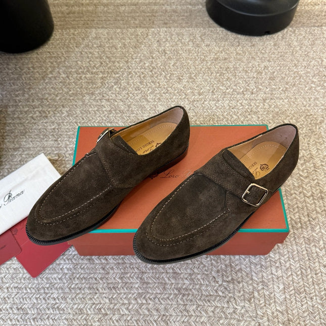 LP 26S MONK STRAP LOAFERS IN DARK BROWN SUEDE SILVER HARDWARE