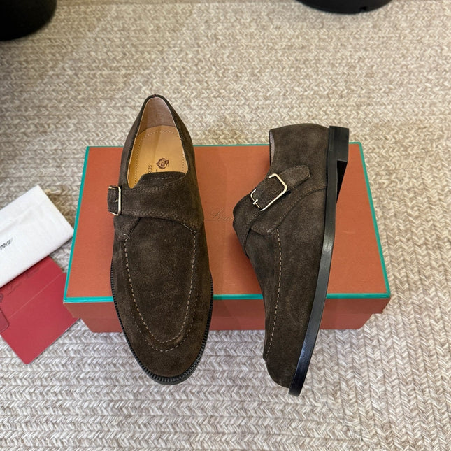 LP 26S MONK STRAP LOAFERS IN DARK BROWN SUEDE SILVER HARDWARE