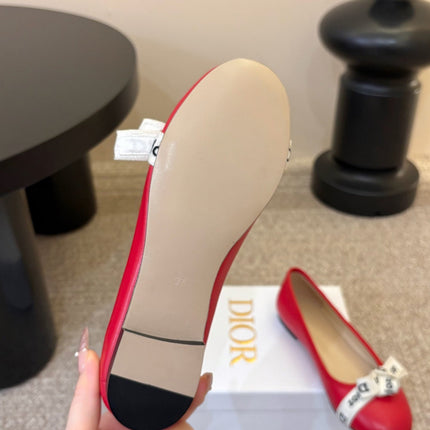 DIOR 26S BALLET FLATS IN RED CALFSKIN WITH J'ADIOR RIBBON