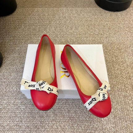 DIOR 26S BALLET FLATS IN RED CALFSKIN WITH J'ADIOR RIBBON