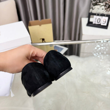 THE ROW 26S CLASSIC LOAFER FLATS IN BLACK SUEDE