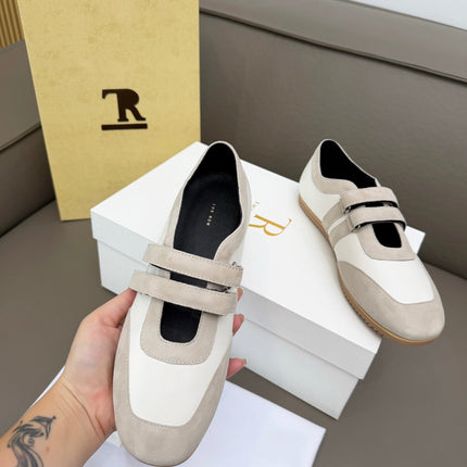THE ROW 26S DOUBLE STRAP MARY JANE SNEAKERS IN WHITE CALFSKIN AND LIGHT GREY SUEDE