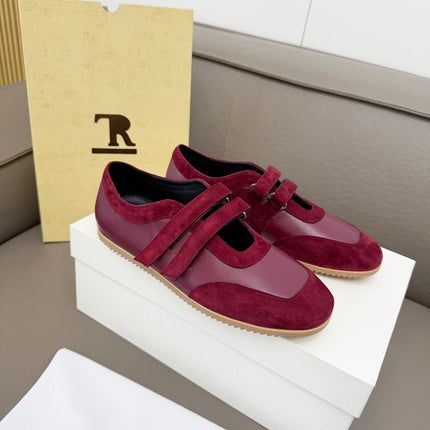 THE ROW 26S DOUBLE STRAP MARY JANE SNEAKERS IN BURGUNDY RED CALFSKIN AND SUEDE