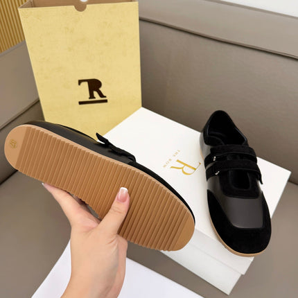 THE ROW 26S DOUBLE STRAP MARY JANE SNEAKERS IN BLACK CALFSKIN AND SUEDE