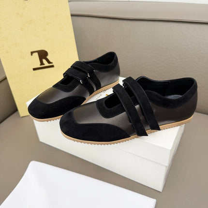 THE ROW 26S DOUBLE STRAP MARY JANE SNEAKERS IN BLACK CALFSKIN AND SUEDE