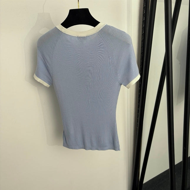 CHANEL 26S CONTRAST TRIM RIBBED KNIT TOP 1351