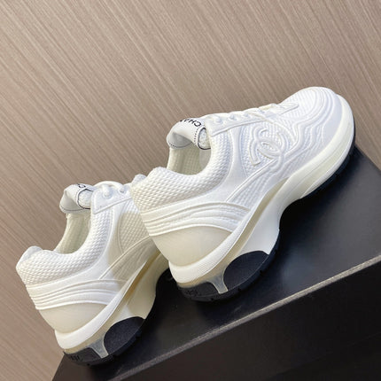 CHANEL 26S SNEAKER 35 MM IN CREAM WHITE MESH AND CALFSKIN LOW TOP