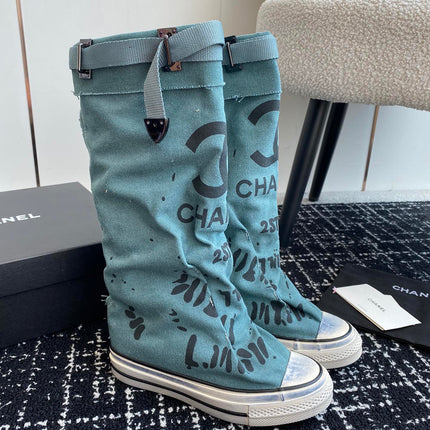 HIGH BOOTS IN SAPPHIRE BLUE CANVAS