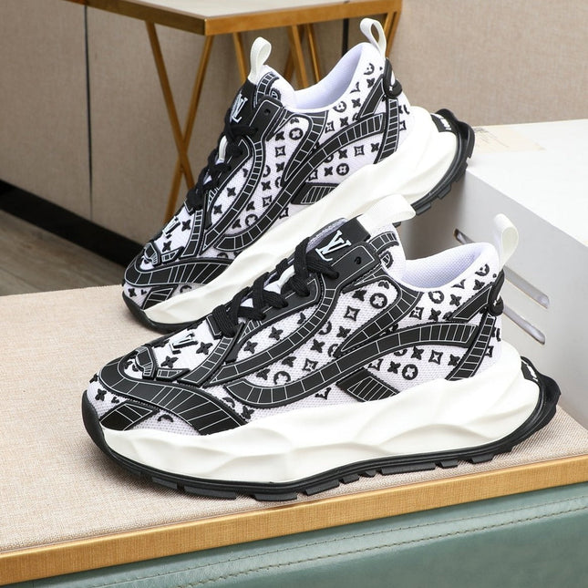 LV TRAINER WHITE MIX BLACK CALFSKIN AND BREATHABLE MESH
