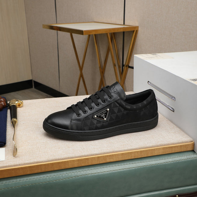 PRA RE-NYLON SNEAKERS IN BLACK LEATHER AND FABRIC