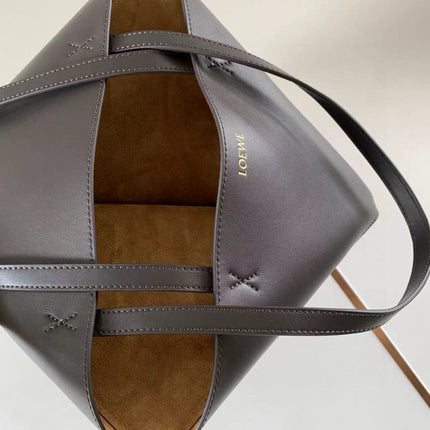 LOEWE 25S PUZZLE FOLD BAG 31 IN SOCOLA AND MAROON SHINY CALFSKIN
