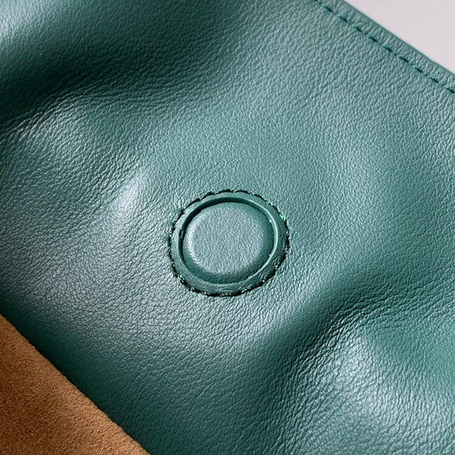 LOEWE 25S LARGE FLAMENCO CLUTCH BAG 30 IN DEEP TEAL CALFSKIN