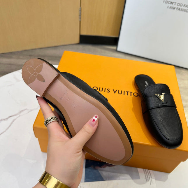 LV 26S MARE OPEN-BACK LOAFERS IN BLACK GRAINED CALFSKIN