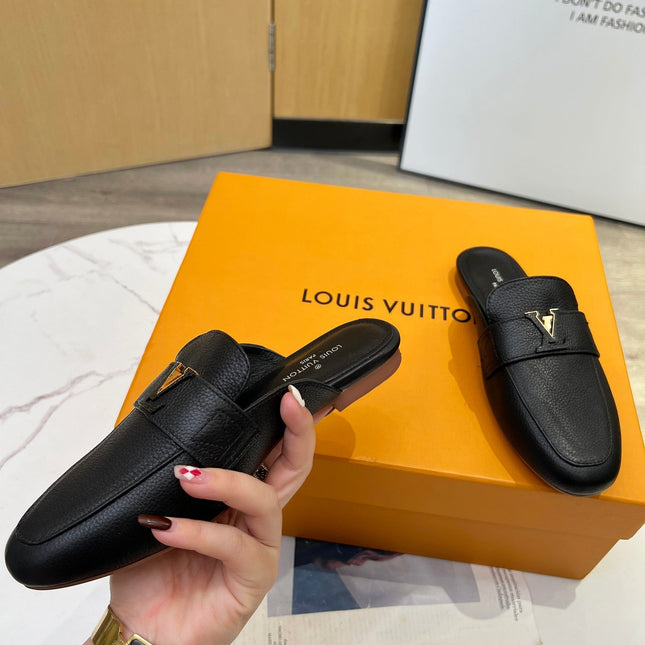 LV 26S MARE OPEN-BACK LOAFERS IN BLACK GRAINED CALFSKIN