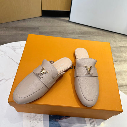 LV 26S MARE OPEN-BACK LOAFERS IN BEIGE GRAINED CALFSKIN