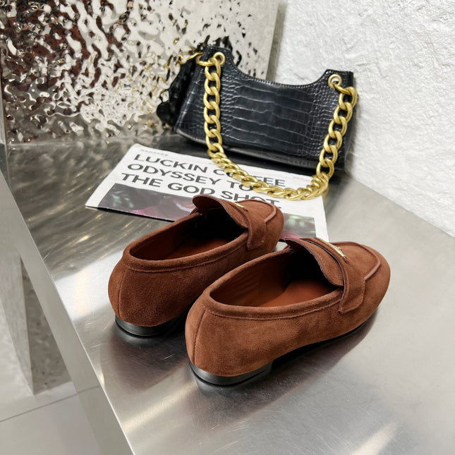 PRADA 26S CLASSIC LOAFERS IN CHOCOLATE BROWN LOGO SUEDE