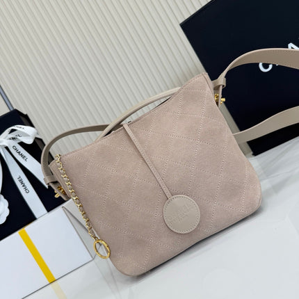 CHANEL 26S BUCKET SHOULDER BAG 26 IN LIGHT BEIGE SUEDE AND CALFSKIN GOLD HARDWARE