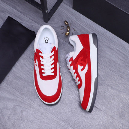 CC RED WHITE SUEDE LOW TOP SNEAKERS