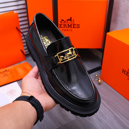 HM GOLD BUCKLE LOAFER GLOSSY BLACK CALFSKIN