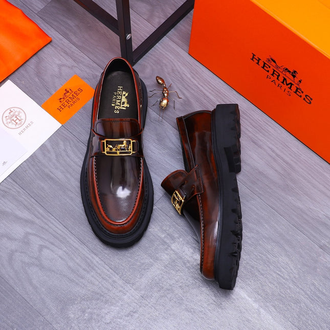 HM GOLD BUCKLE LOAFER GLOSSY WINE CALFSKIN