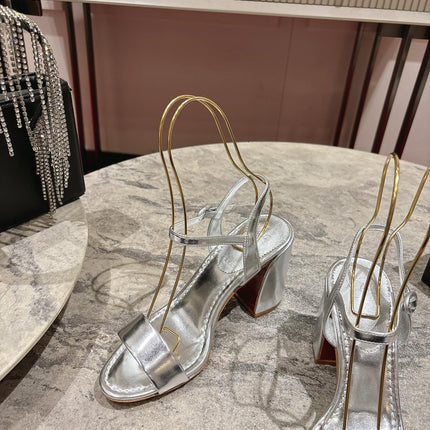 MISS JANE HEELED SANDALS 85MM IN SILVER-TONE CALFSKIN