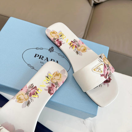 PRA PRINTED SLIDES SLIPPERS WHITE LAMBSKIN