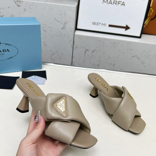 PRA CROSS MULE HEELS IN BEIGE CALFSKIN WITH PADDED STRAPS