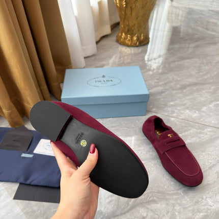 PRADA 25S LOAFERS IN DARK RED SUEDE