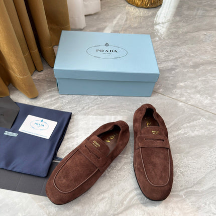 PRADA 25S LOAFERS IN BROWN SUEDE