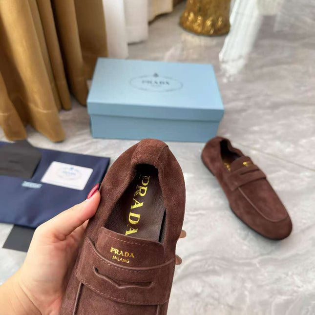 PRADA 25S LOAFERS IN BROWN SUEDE