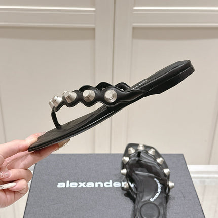 RHODES STUDDED THONG SANDALS IN BLACK CALFSKIN