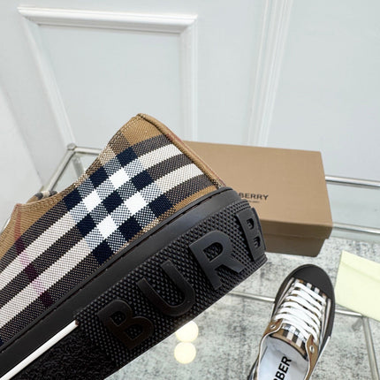 BURBERRY 26S VINTAGE CHECK SNEAKERS IN DARK BROWN AND BLACK CANVAS