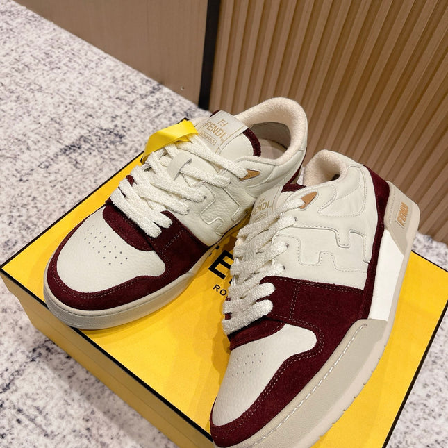 FENDI 25S MATCH SNEAKERS IN BEIGE CALFSKIN AND RED SUEDE STYLE 7