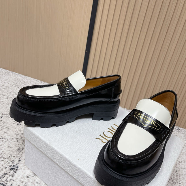 DIOR 25S BOY PLATFORM LOAFERS IN BLACK MIX WHITE CALFSKIN