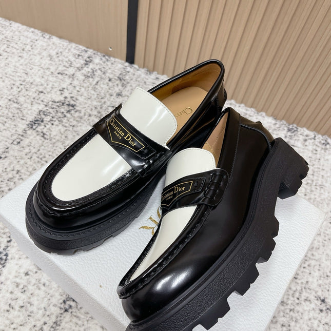 DIOR 25S BOY PLATFORM LOAFERS IN BLACK MIX WHITE CALFSKIN
