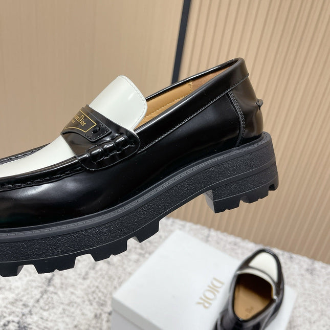 DIOR 25S BOY PLATFORM LOAFERS IN BLACK MIX WHITE CALFSKIN
